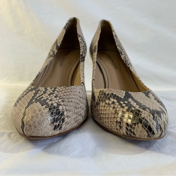 Antonio Melani Paton snake reptile python print leather pump heels 9.5 neutral - Picture 2 of 16